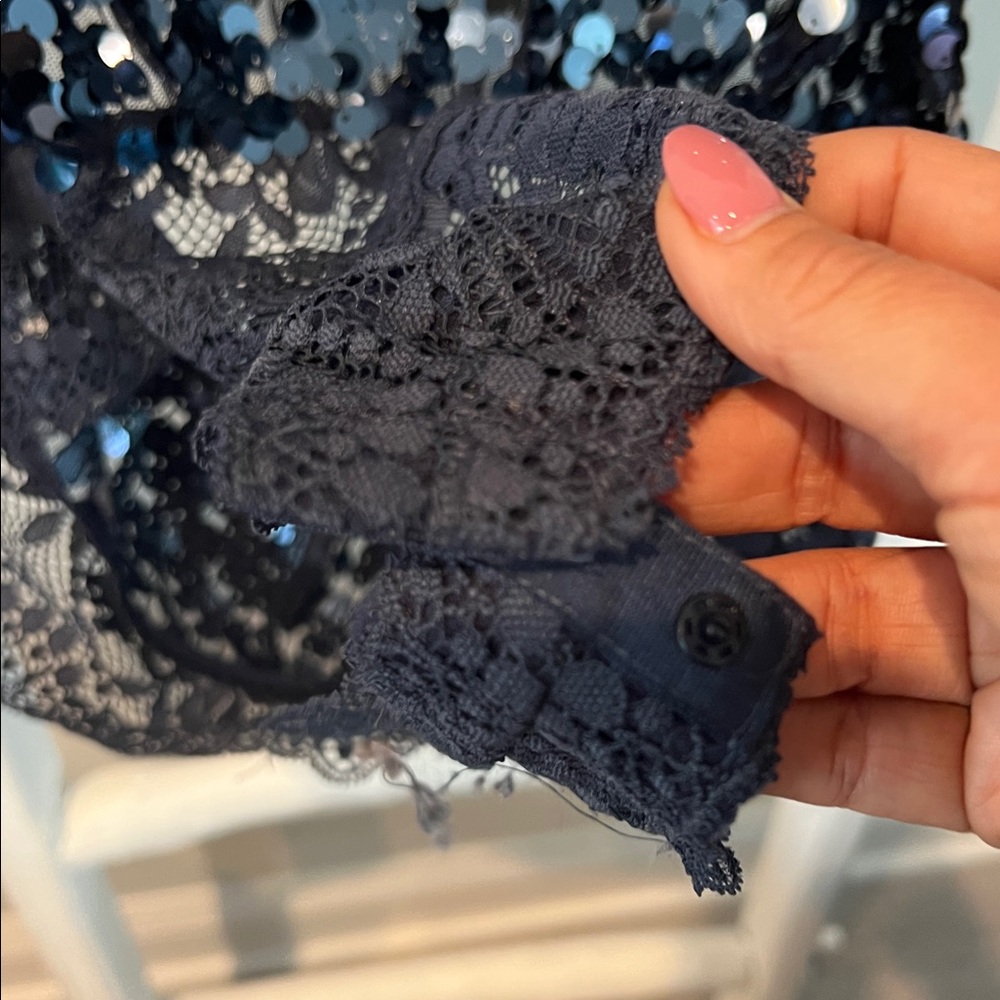 Free people Melrose sequin n lace nwt holiday backless midnight blue bodysuit M - Picture 6 of 14